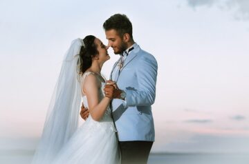 Happy Wedding Couple Walk Together